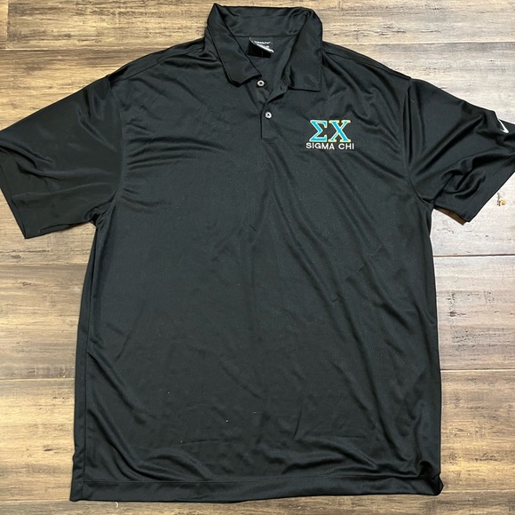 Men XL SIGMA CHI fraternity embroidered black dry-fit Nike sh sleeve polo shirt - Picture 1 of 6